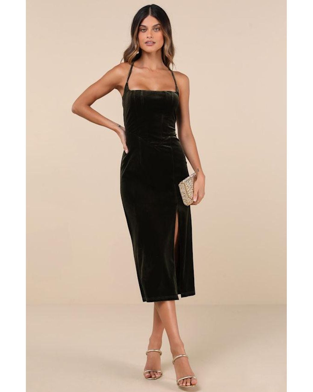 Lulus Black Gorgeous Composure Velvet Lace-Up Sleeveless Midi Dress