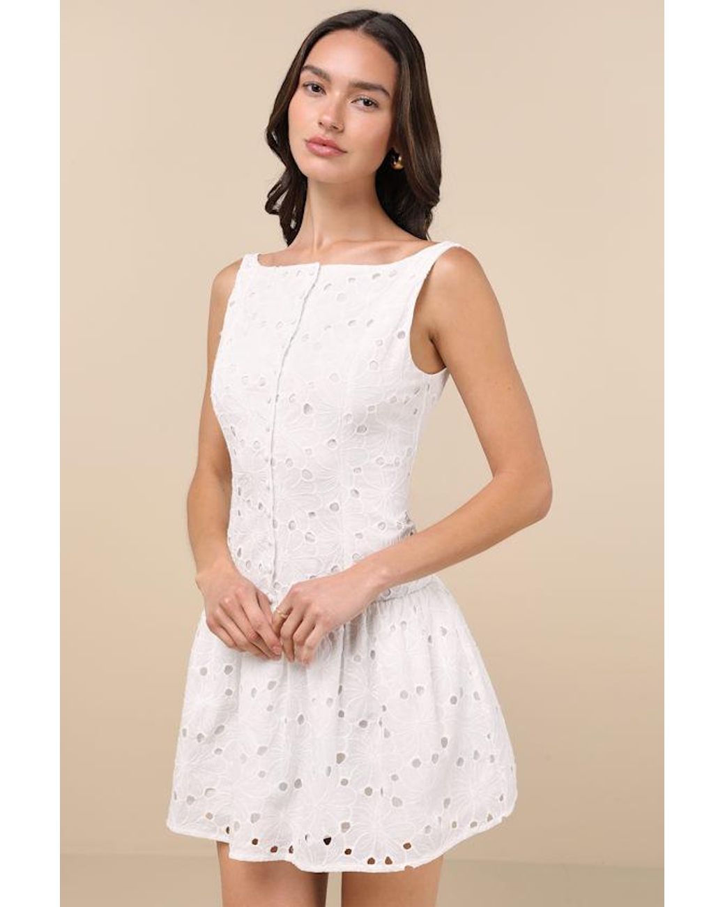aurora eyelet mini dress ASTR the Label White Eyelet Mini Roseville