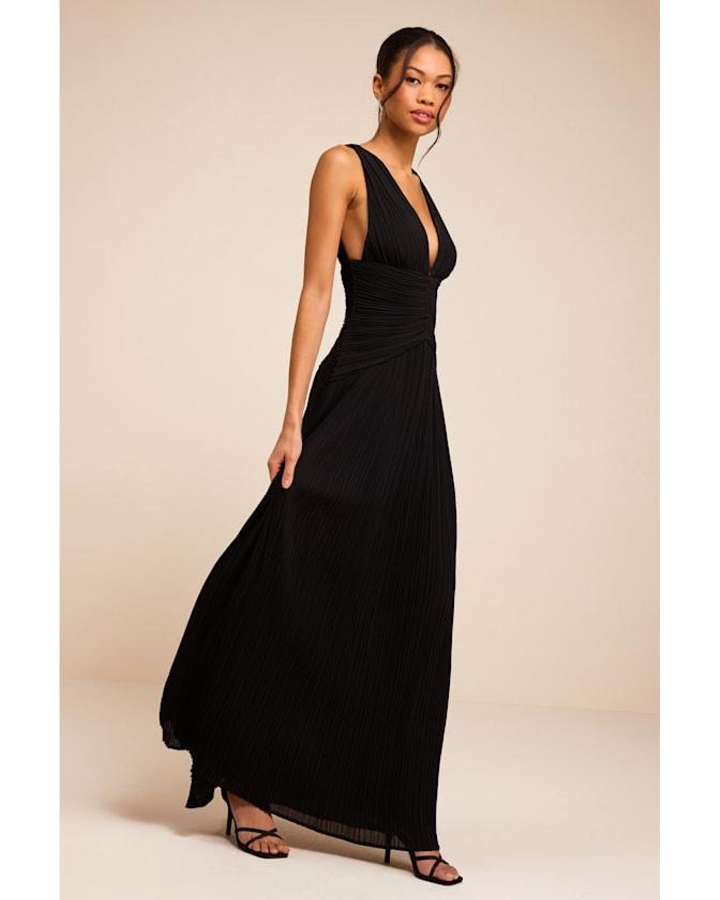 Lulus Black Kelina Pleated Drop Waist Maxi Dress