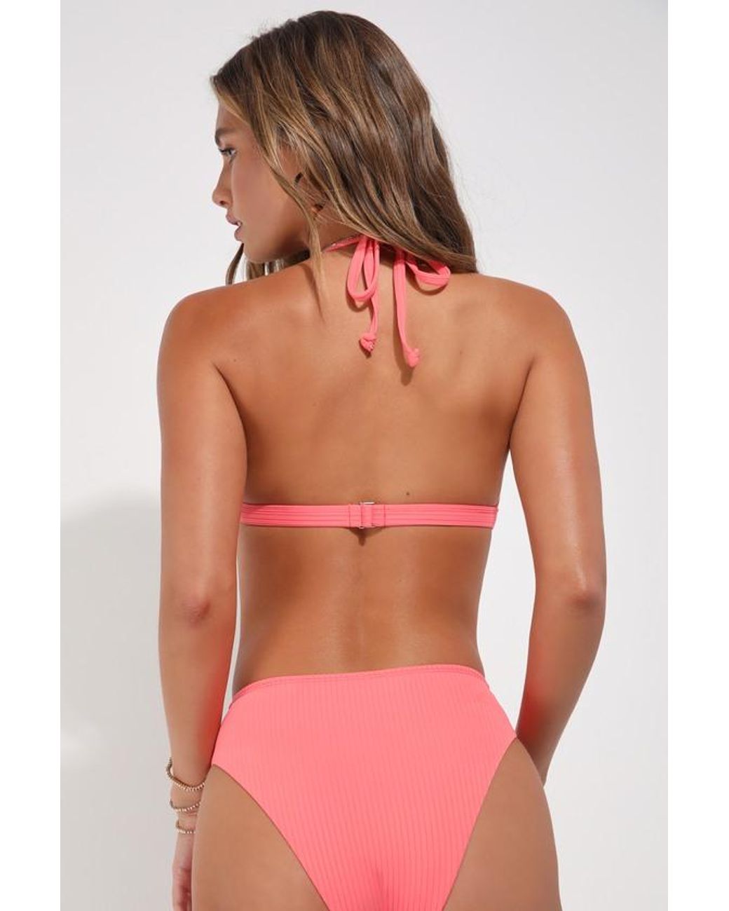 Lulus Multicolor Sandy Messages Ribbed Halter Bralette Bikini Top