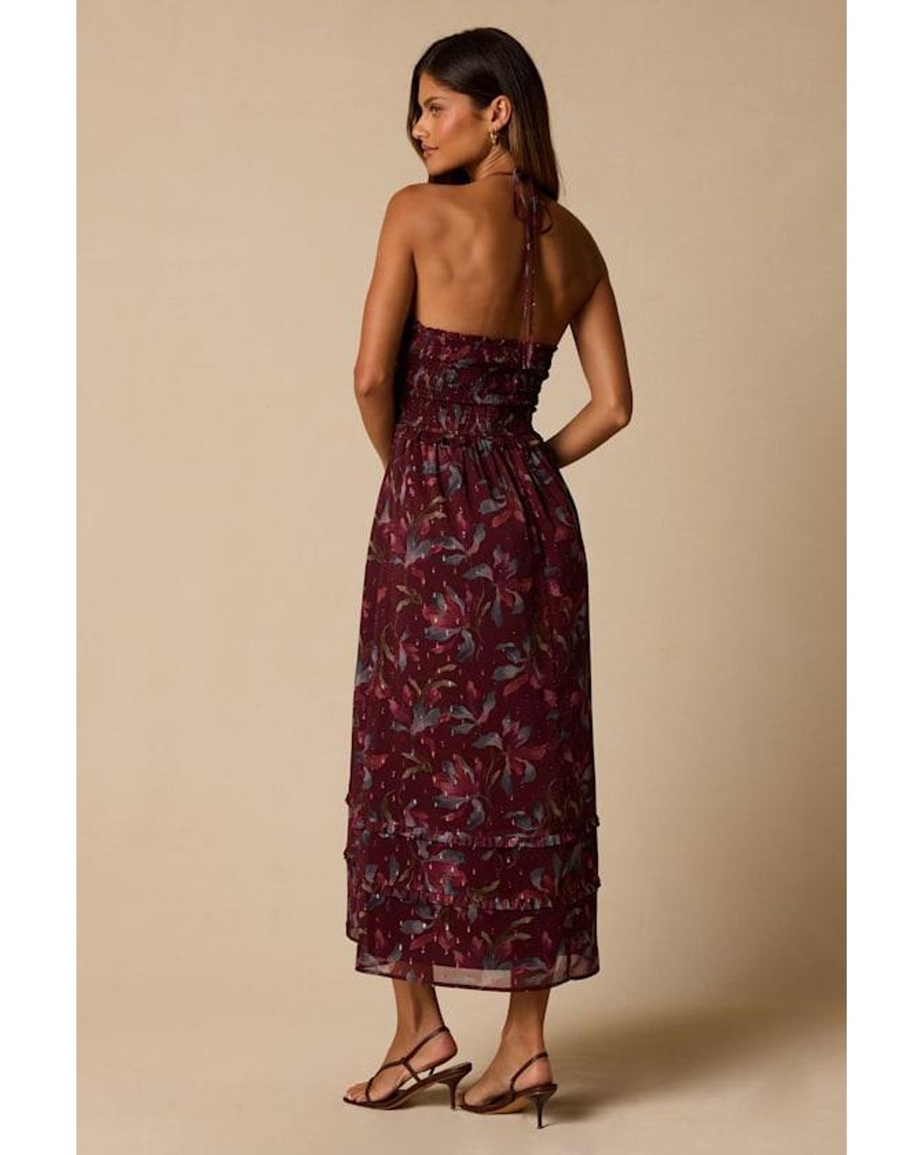 Lulus Red Helene Floral Print Midi Dress