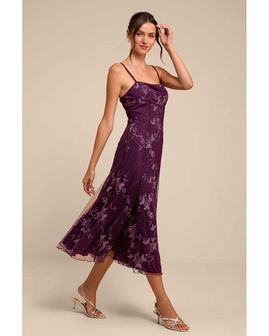 Lulus Purple Sandia Plum Floral Embroidered Midi Dress