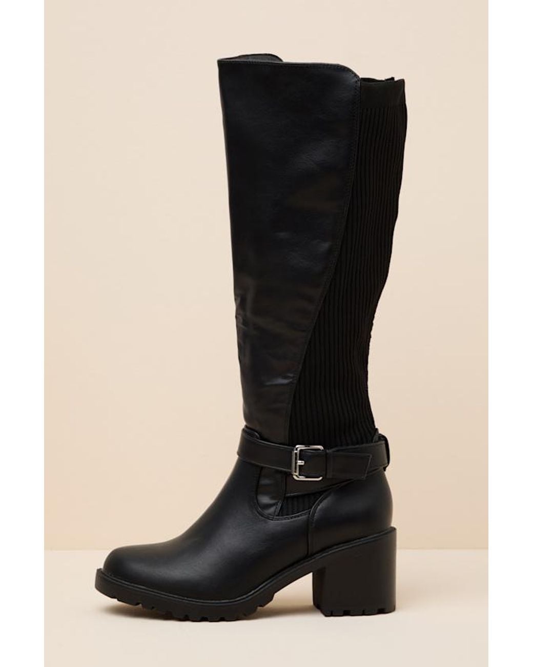 Lulus Black Larchmont Buckle Knee-High Boots