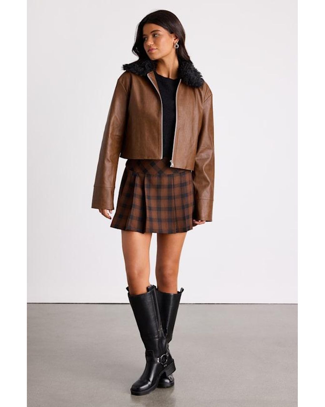 Lulus Brown Valencia Vegan Leather Faux Fur Jacket