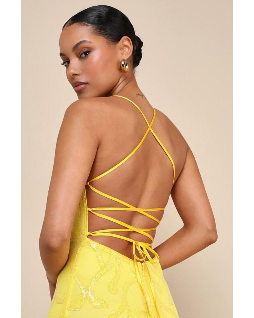 chinese dress ladies Lemon Eyelet Twist Front Sleeveless Mini Dress