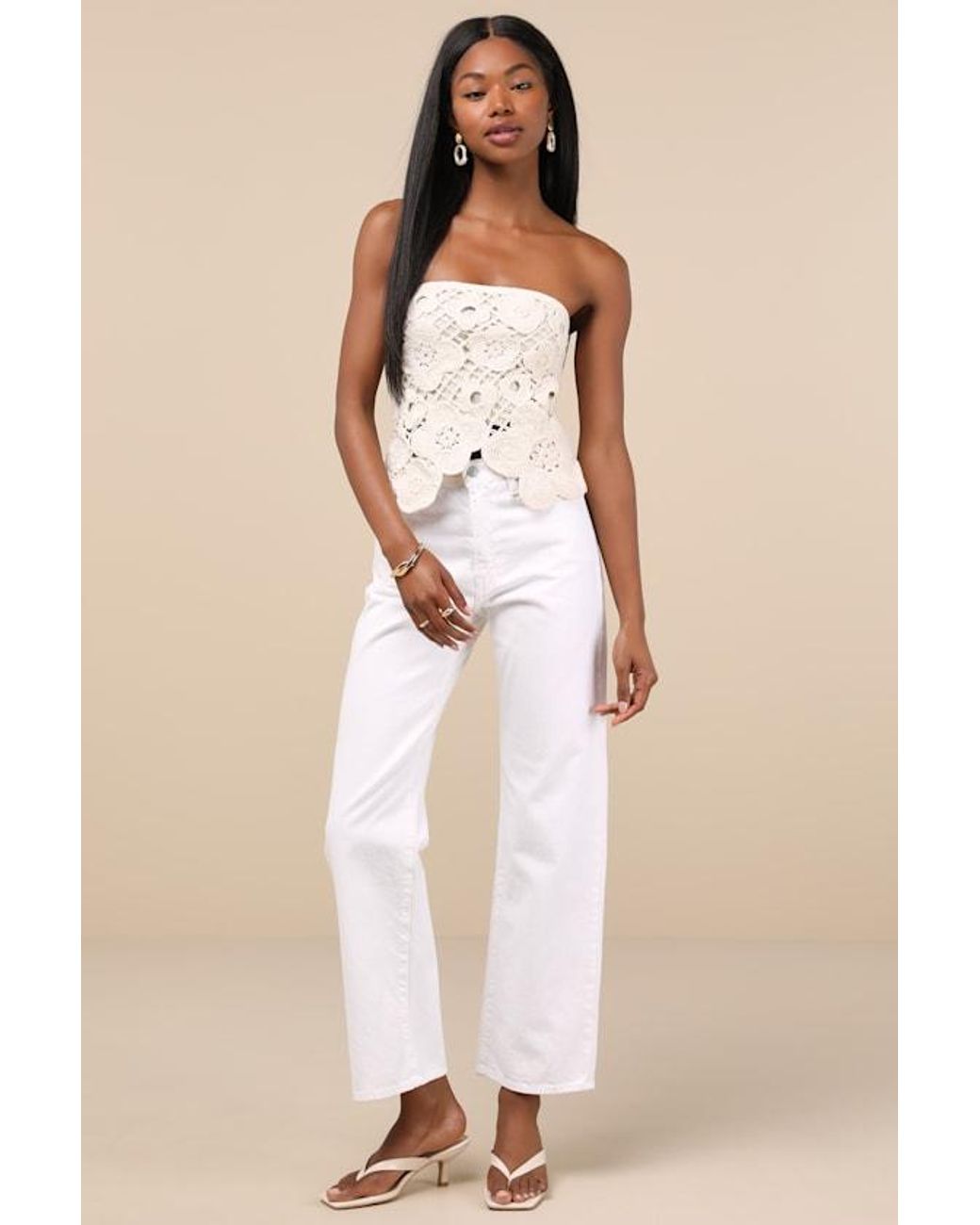 Lulus Natural Envied Attitude Crochet Strapless Crop Top