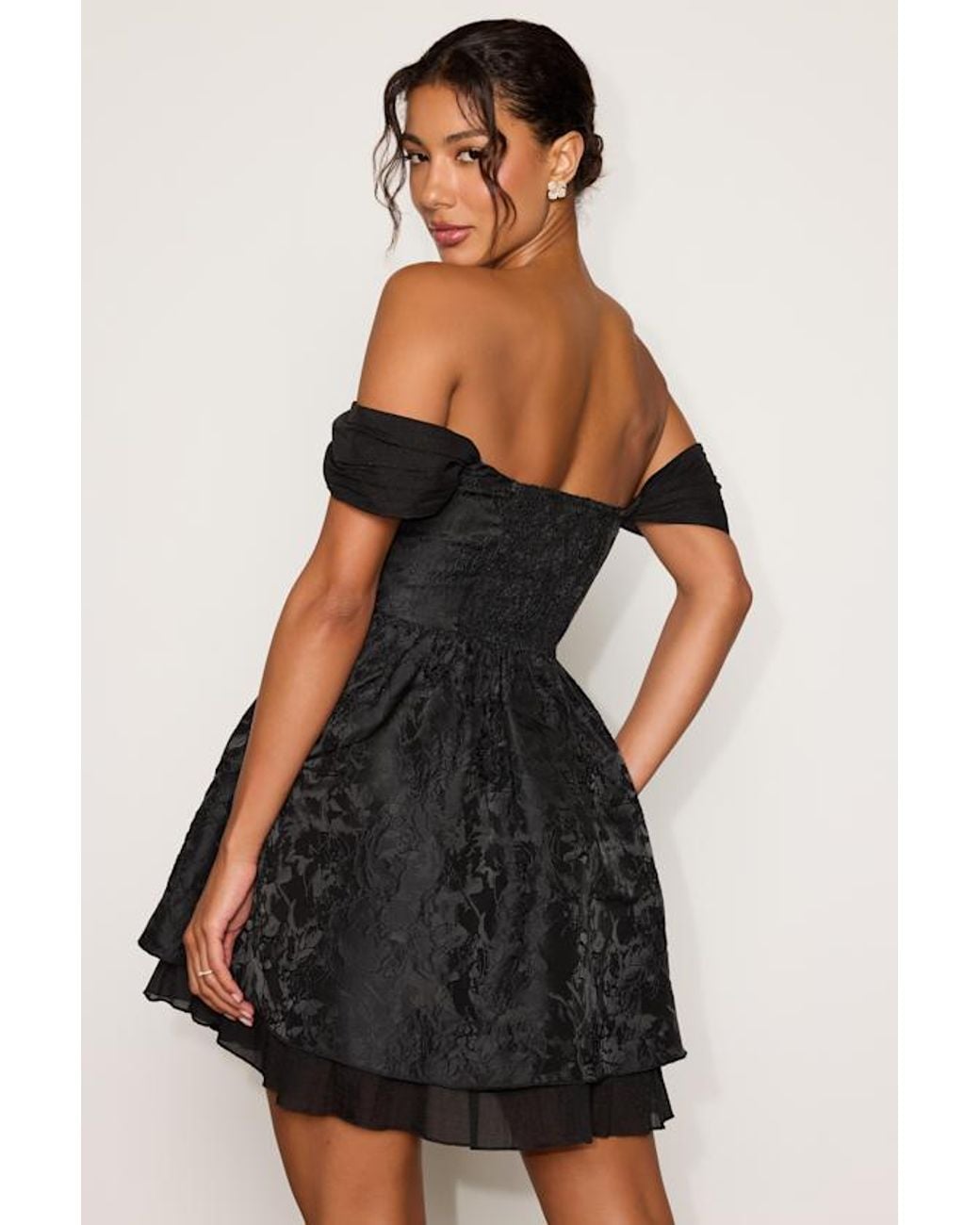 Lulus Black Kalara Jacquard Off-The-Shoulder Mini Dress