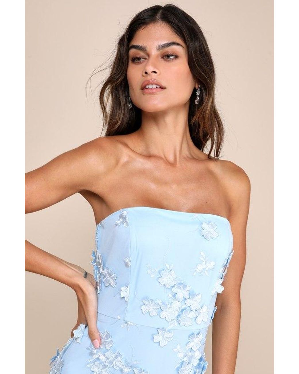 Lulus Blue Rare Presence 3D Floral Embroidered Maxi Dress