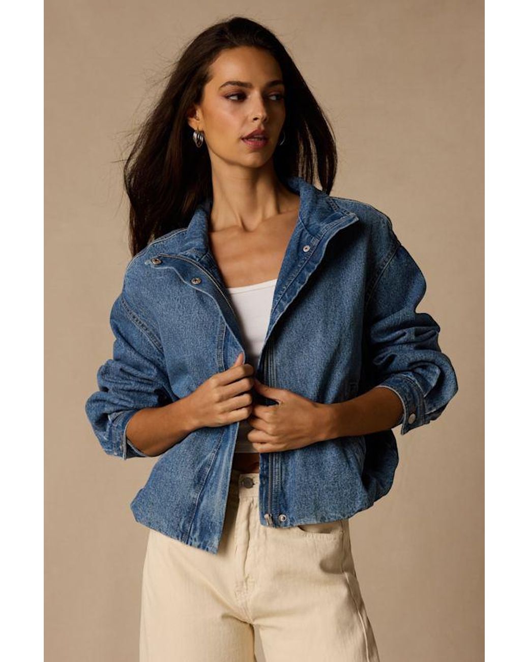 Lulus Blue Hermia Medium Wash Bomber Jacket