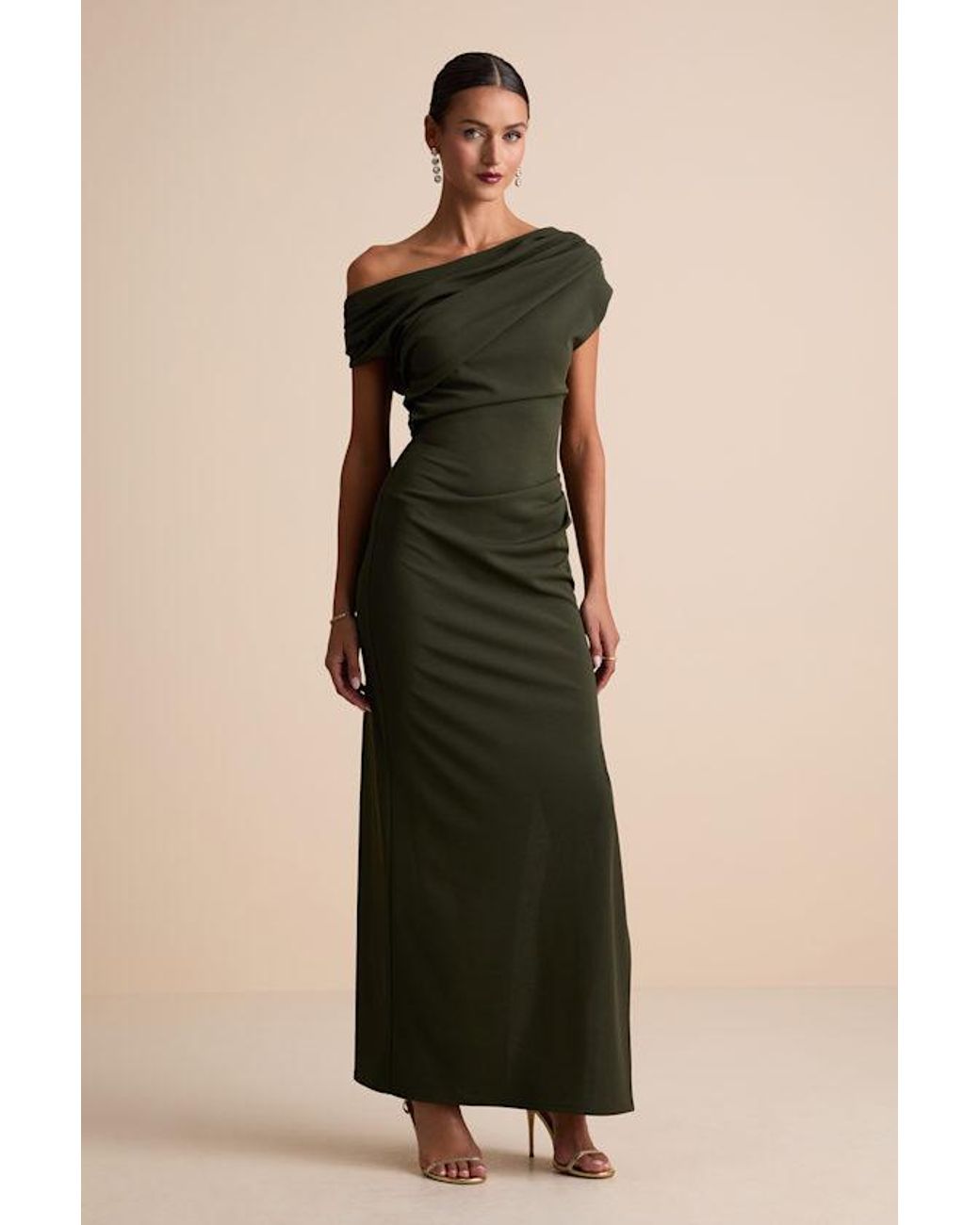 Lulus Green Janine Dark Asymmetrical Maxi Dress