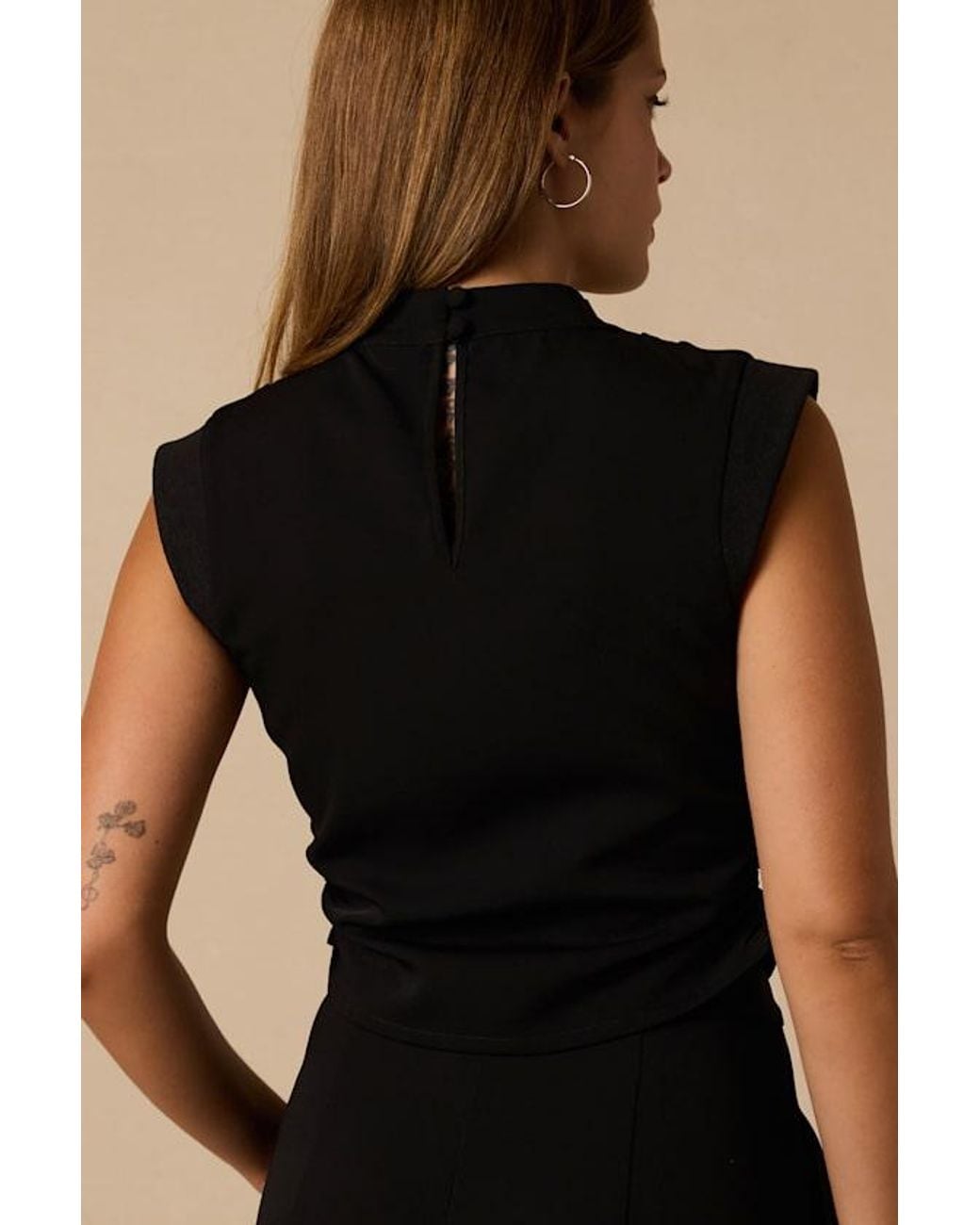 Lulus Black Vernon Cap Sleeve Top