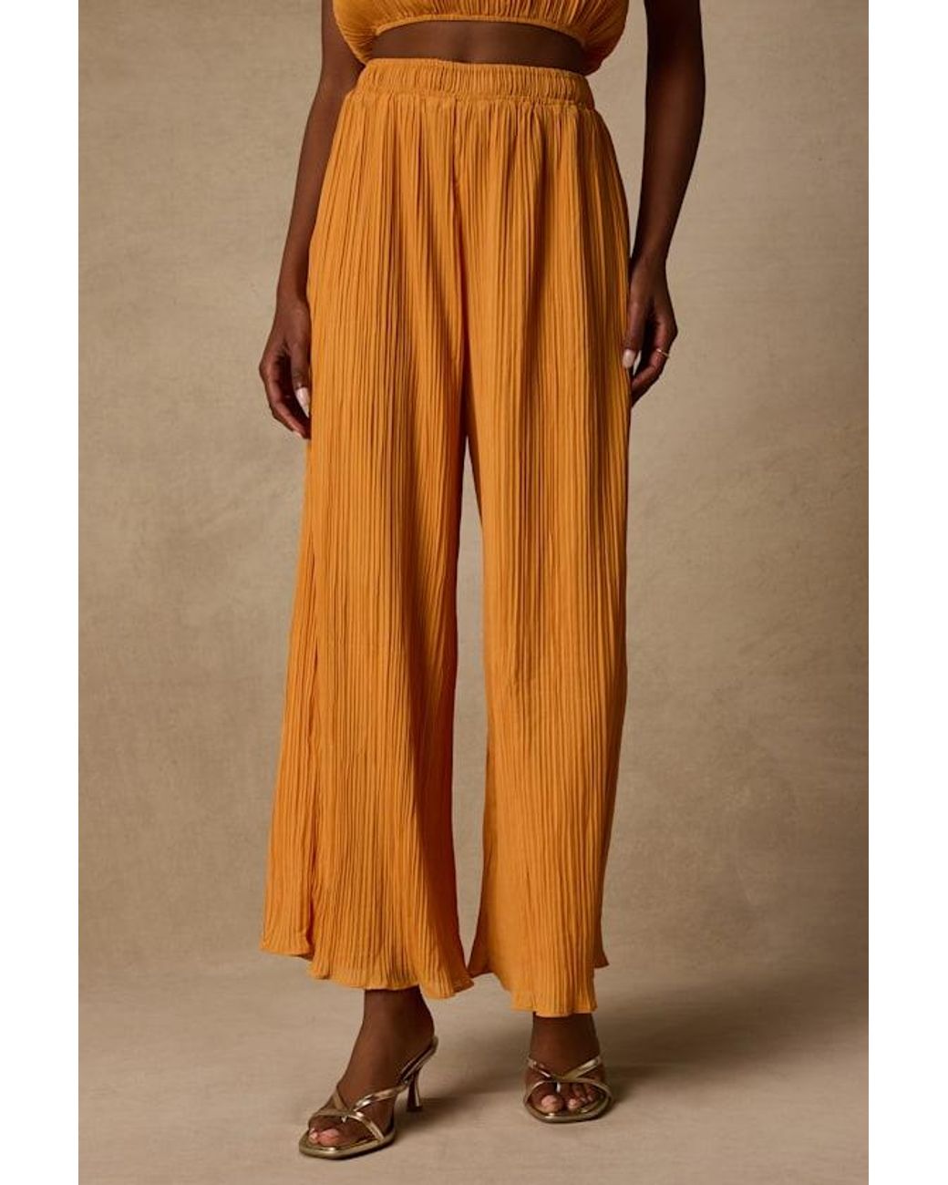Lulus Orange Nikaia Light Plisse Wide-Leg Pants
