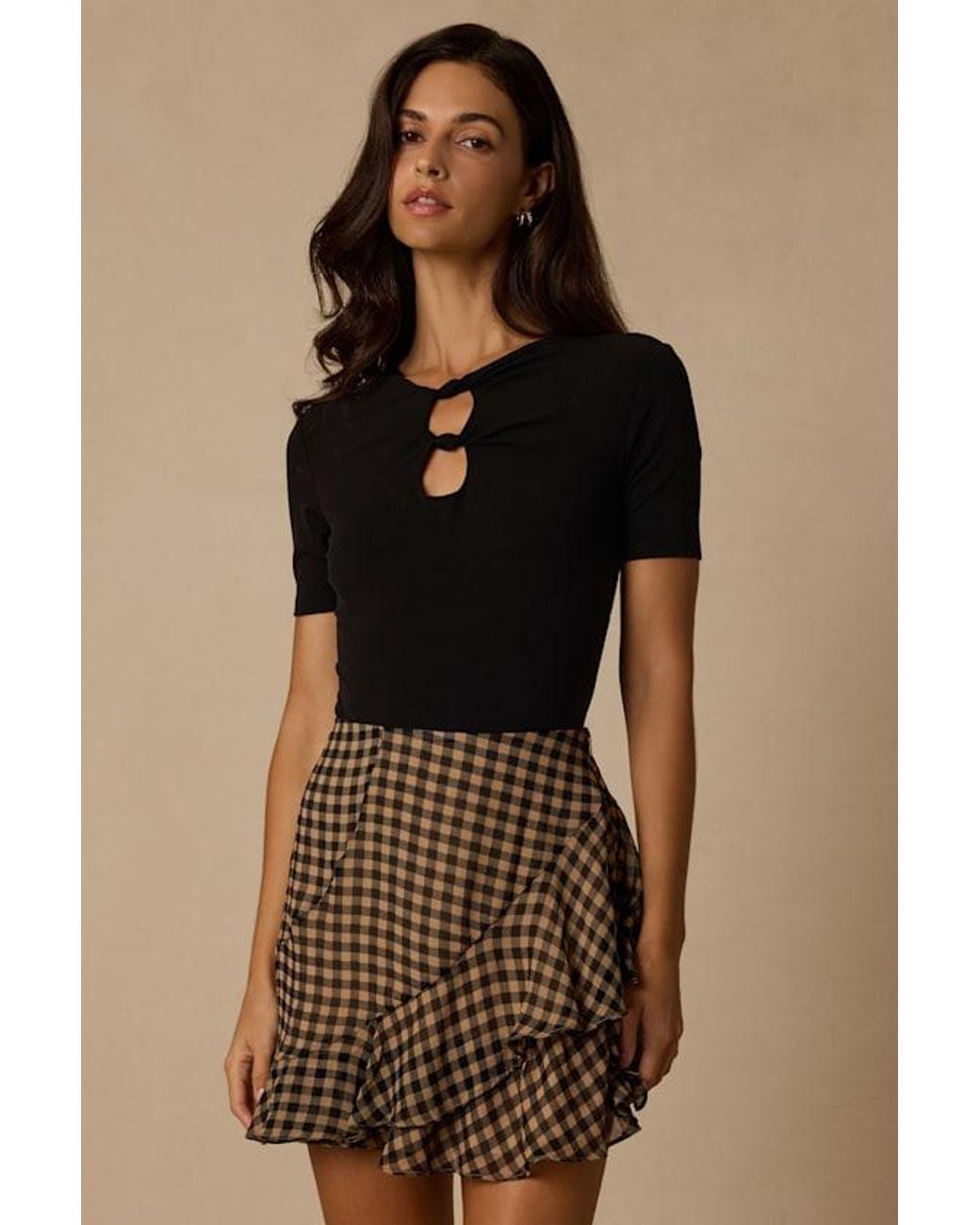 Lulus Brown Noelle Gingham Ruffled Mini Skirt