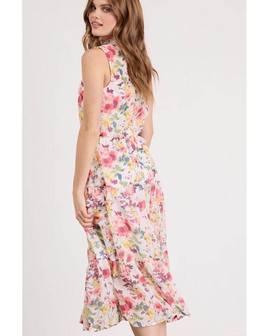 Lulus Pink In My Dreams Multi Floral Print Midi Dress