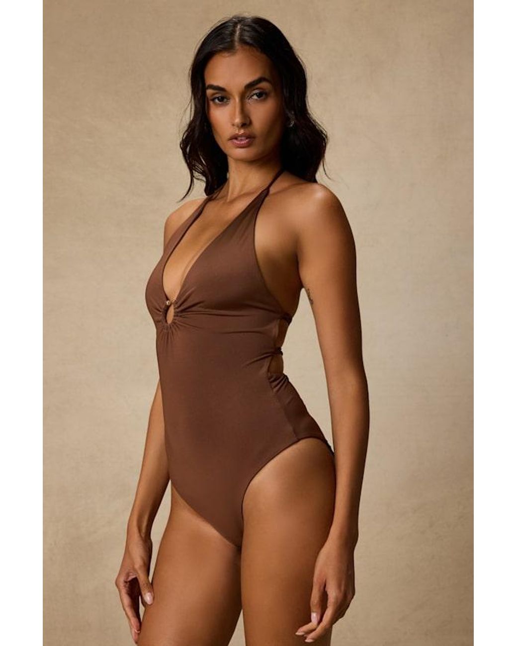 Lulus Brown Nabella Jersey Knit Lace-Up Bodysuit