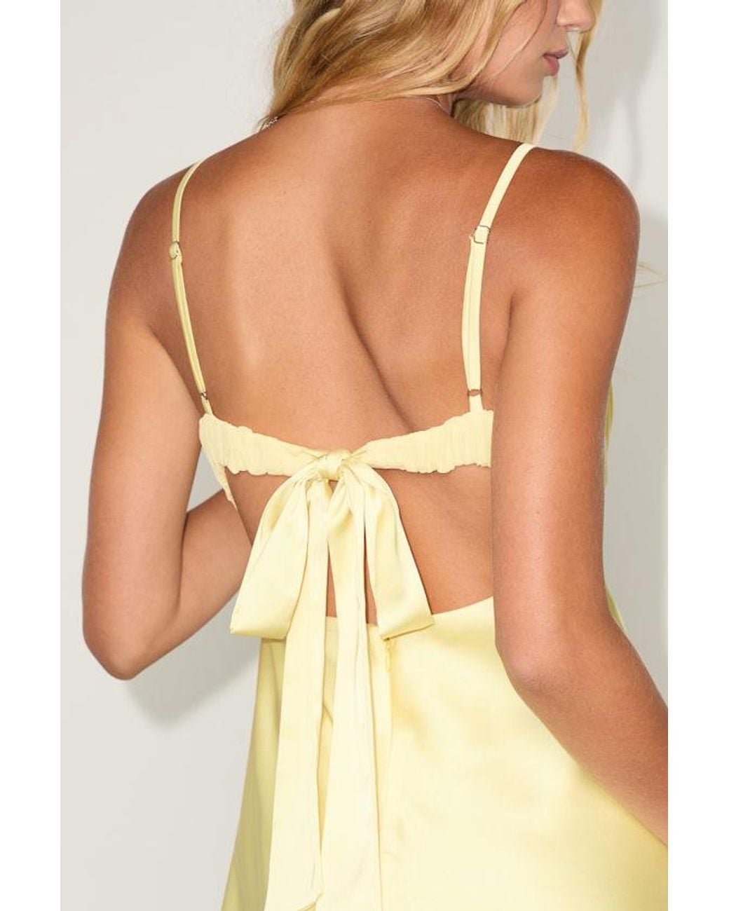 Lulus Yellow Jola Mixed Media Tie-Back Mini Dress