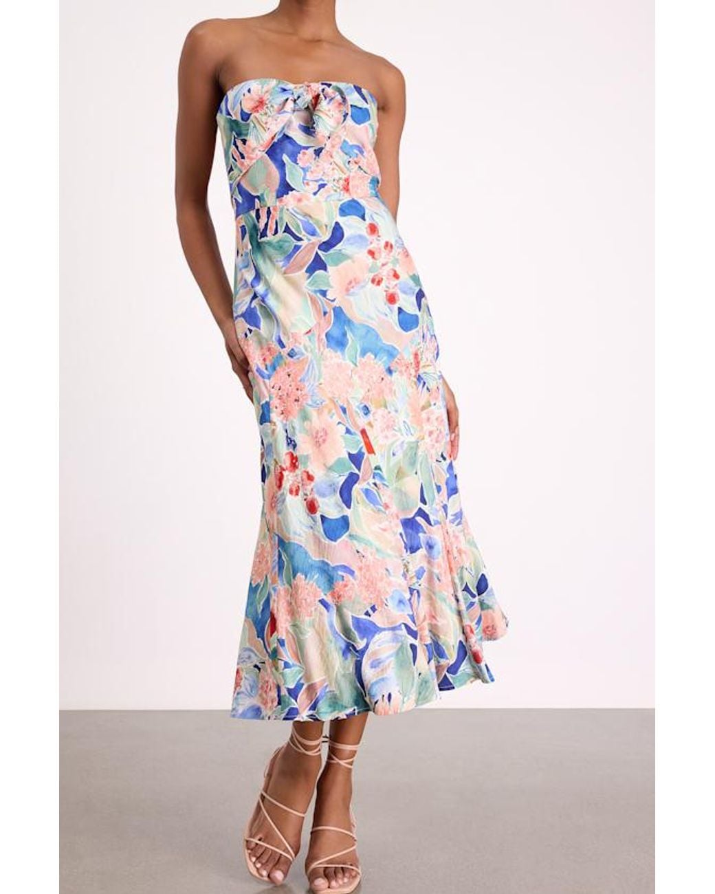 Lulus Pink Shauna Multi Floral Tie-Front Midi Dress