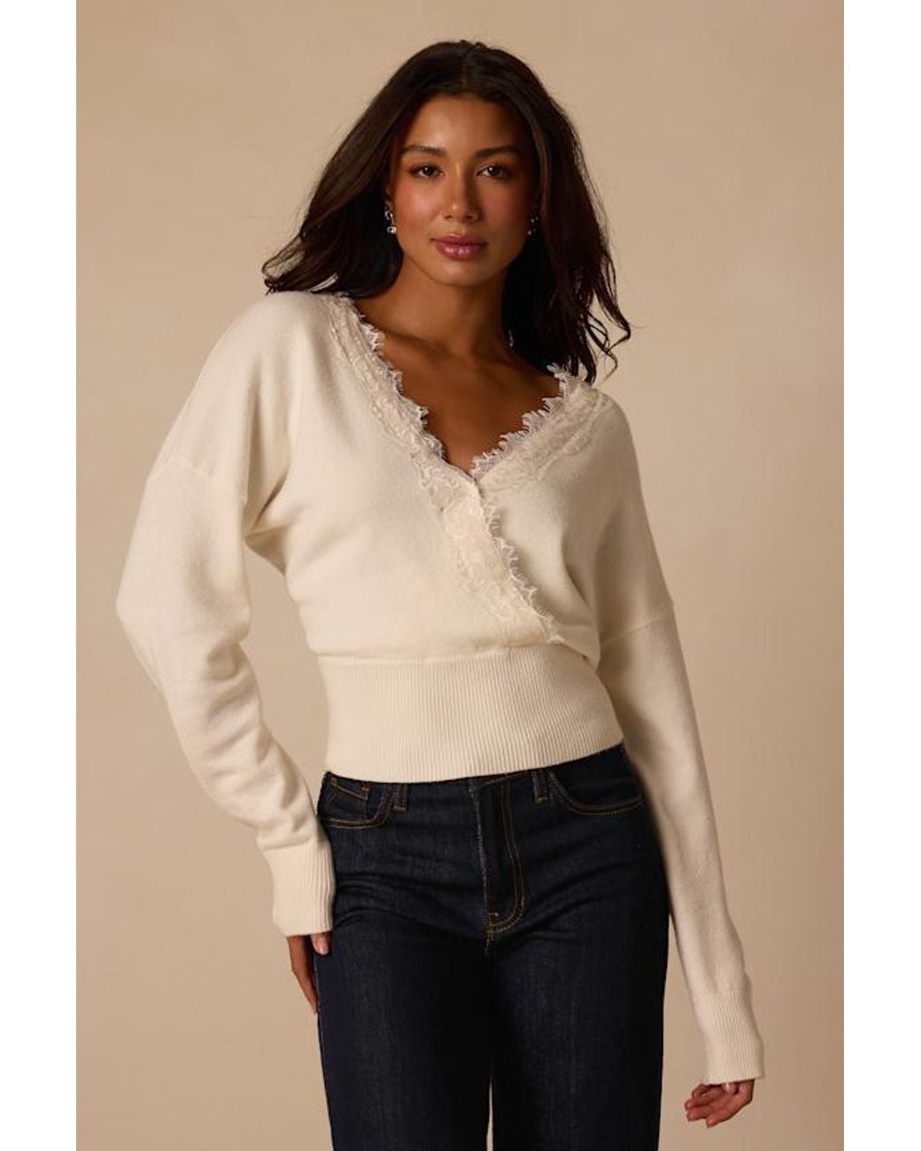 Lulus Natural Flavia Lace Sweater