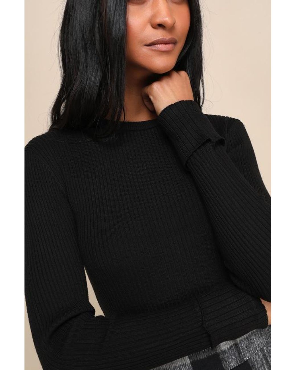 Lulus Basics Black Karlee Ribbed Knit Long Sleeve Sweater Top