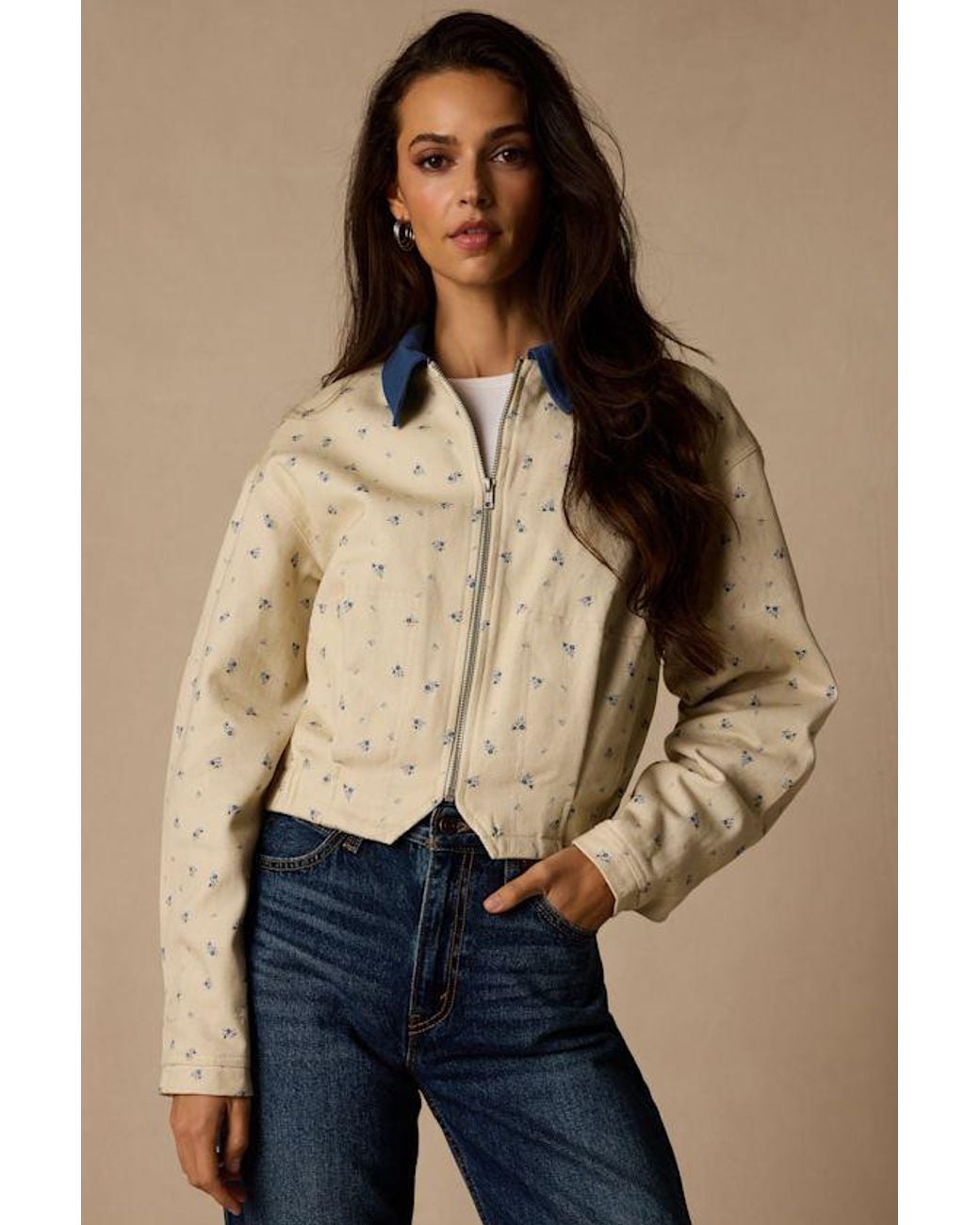 Lulus Natural Pomelina Cream Floral Twill Collared Jacket