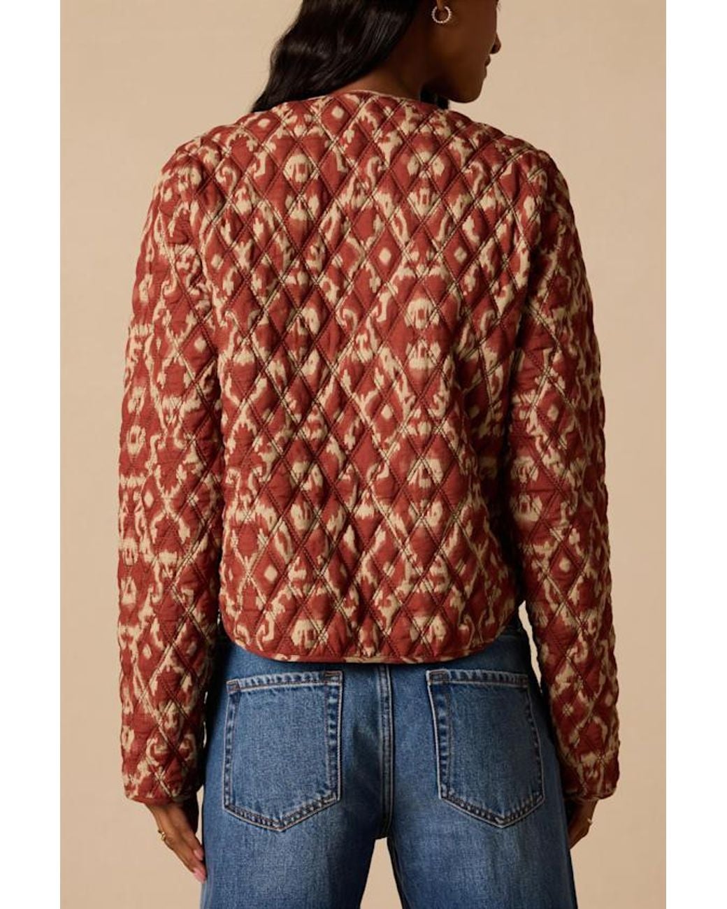 Lulus Red Corrigan Rust Print Quilted Jacket