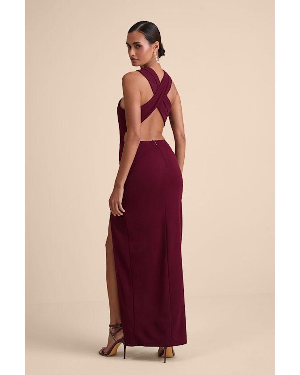 Lulus Red Head To Cocktail Hour Halter Neck Maxi Dress