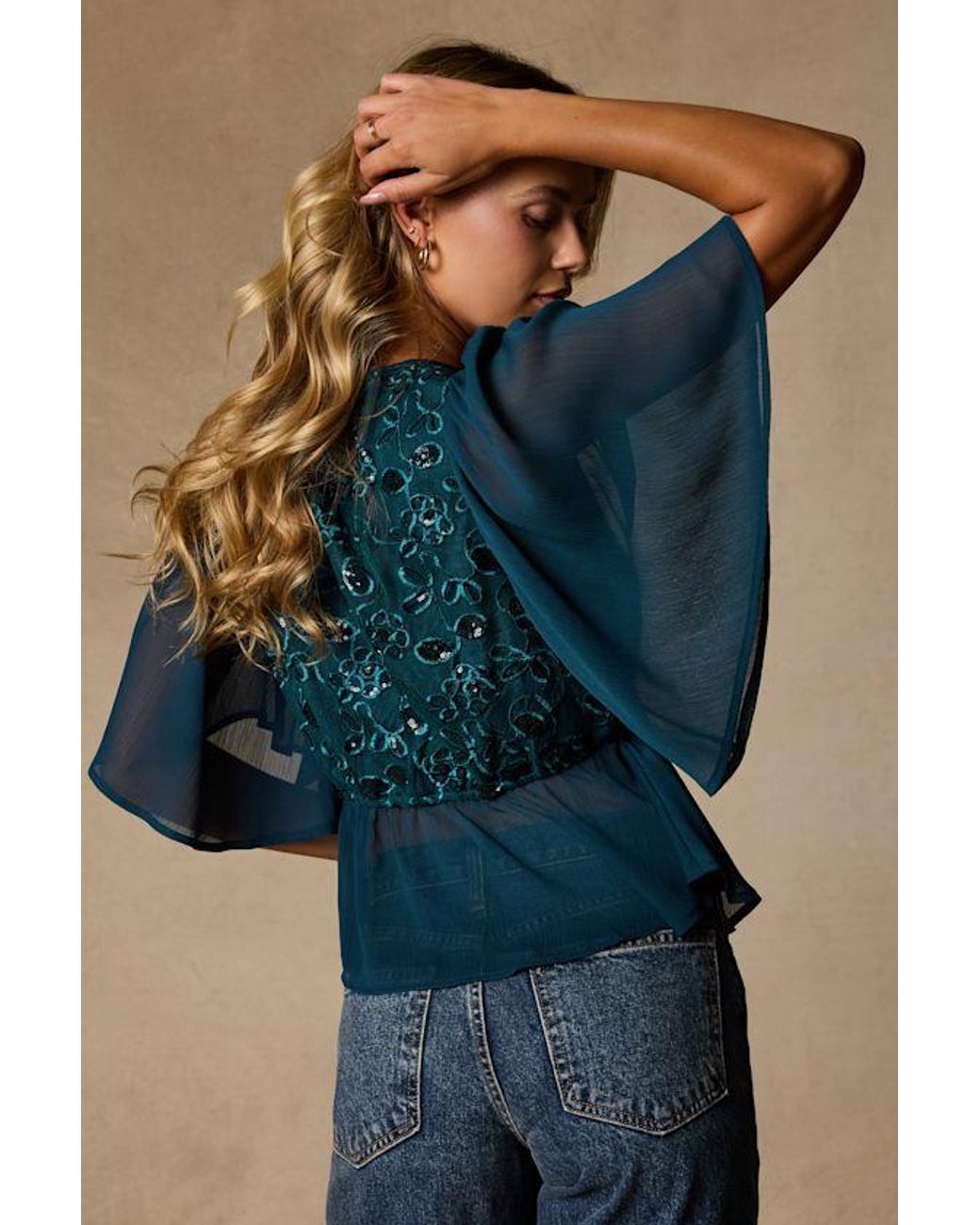 Lulus Blue Dakotah Embroidered Sequin Top