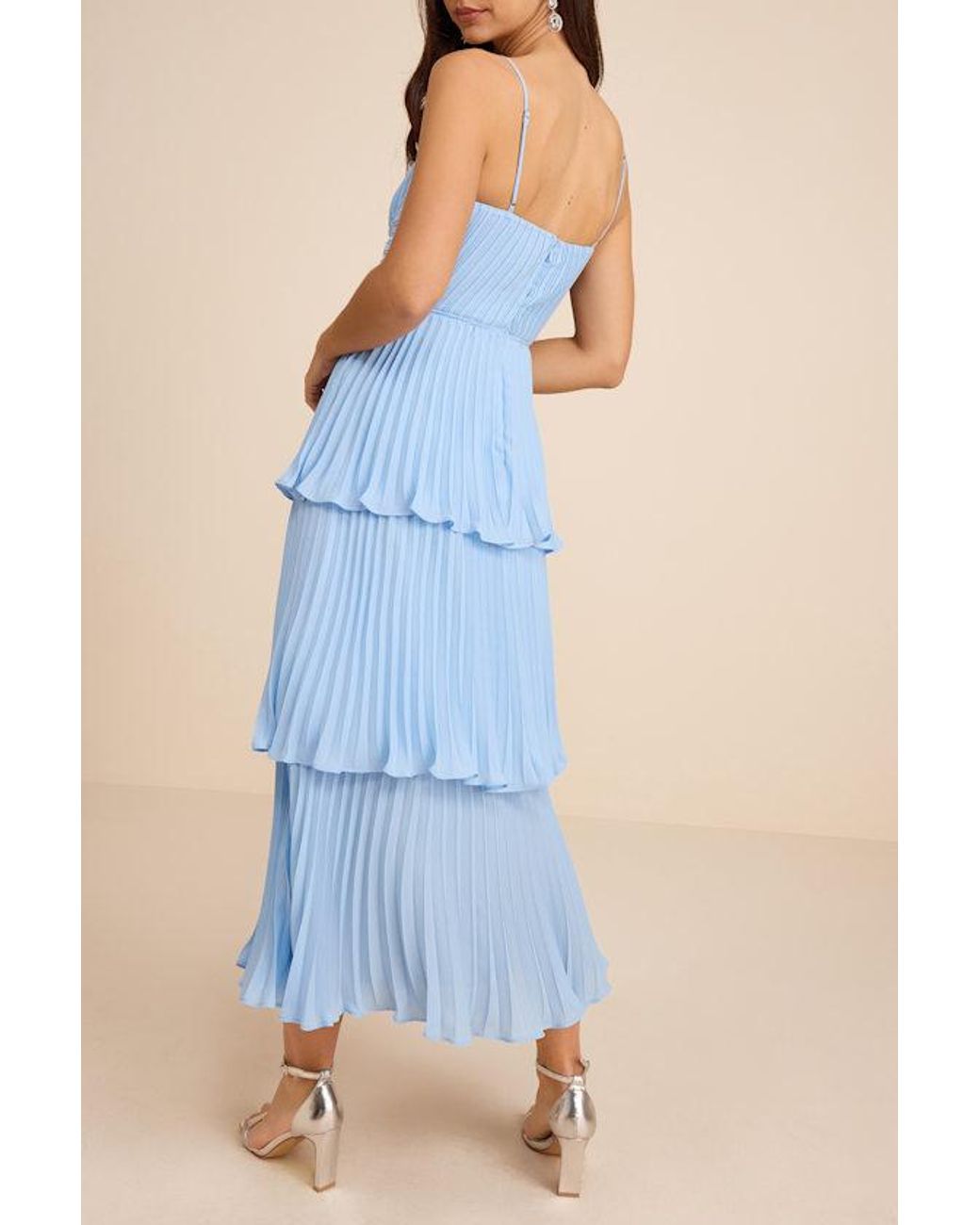 Lulus Blue Cascading Crush Tiered Bustier Midi Dress