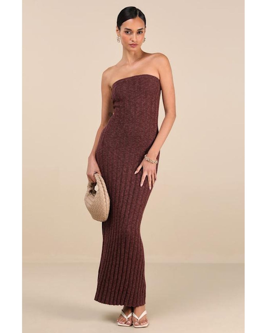 Rhythm Natural Koko Ribbed Knit Strapless Maxi Dress