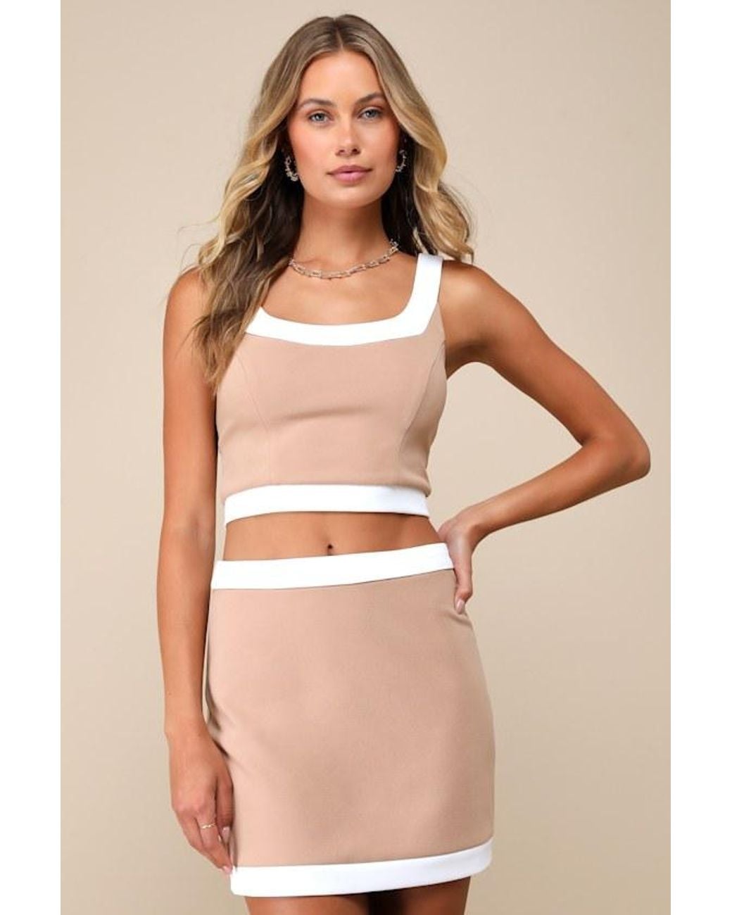 Lulus Natural Totally Sensational Color Block Bodycon Mini Skirt