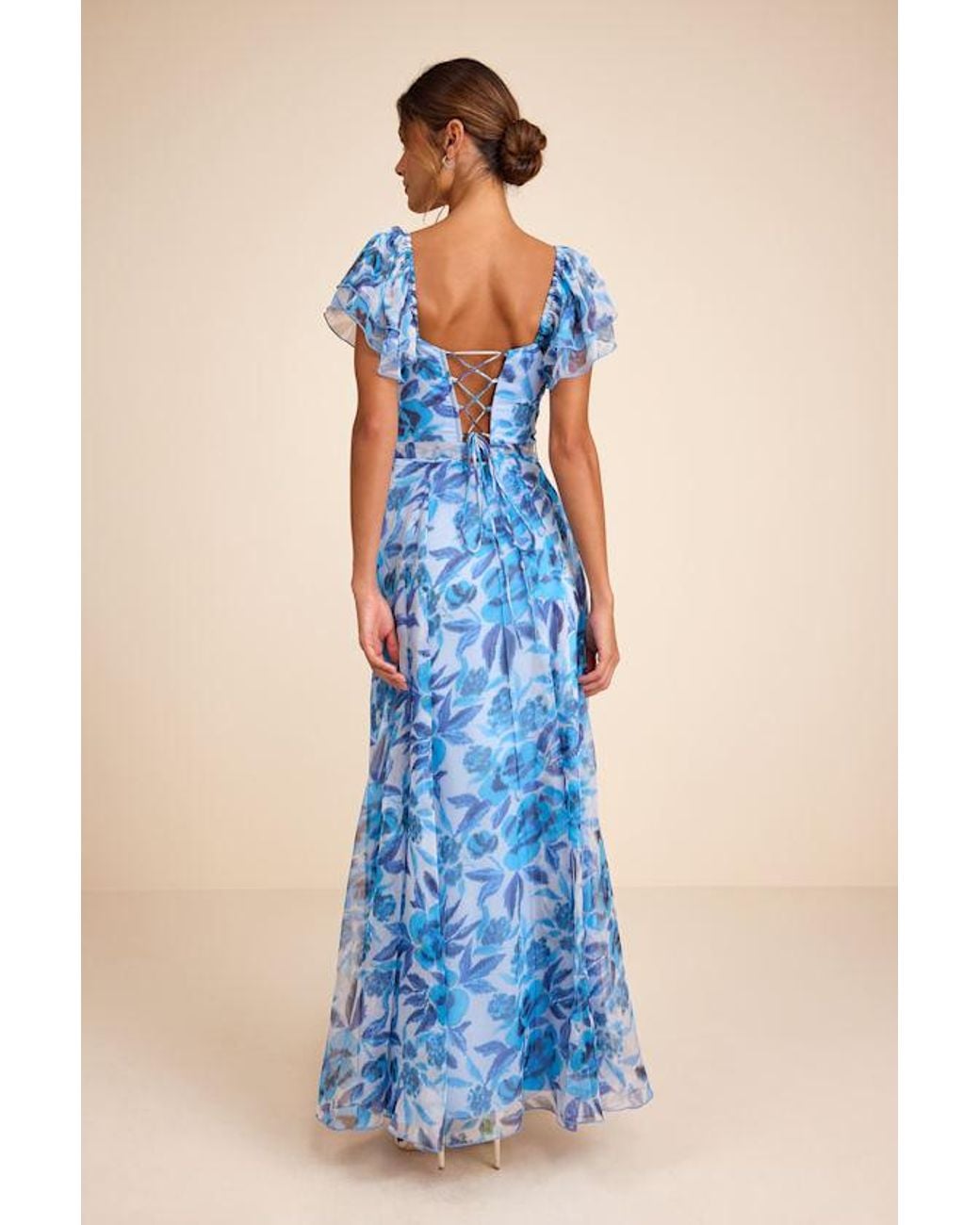 Lulus Blue Sensationally Sweeter Floral Ruffled Maxi Dress