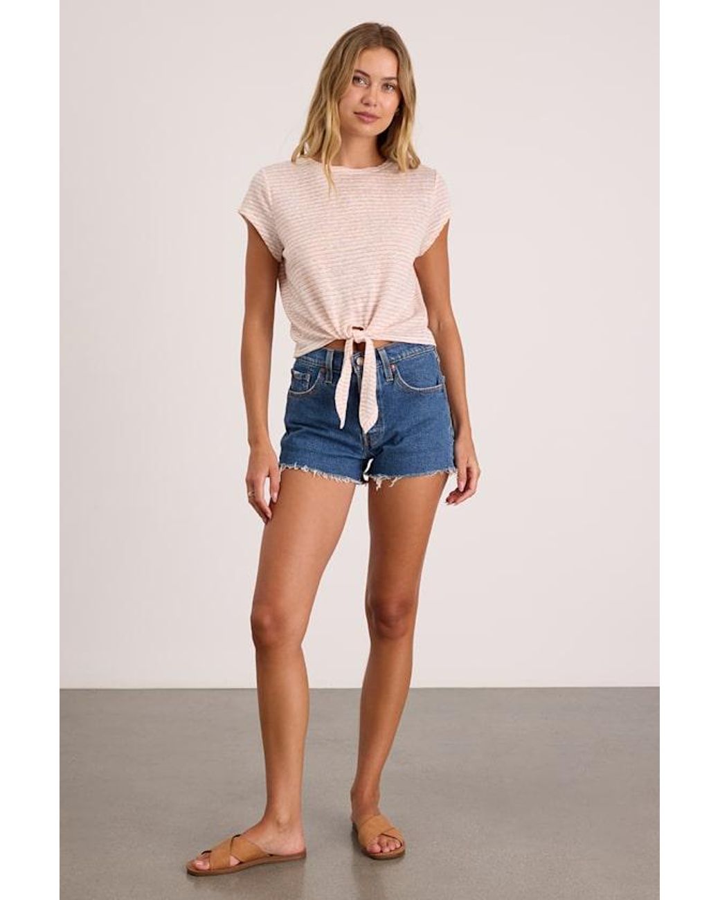 Lulus Blue Casually Adorable And Striped Tie-Front Tee