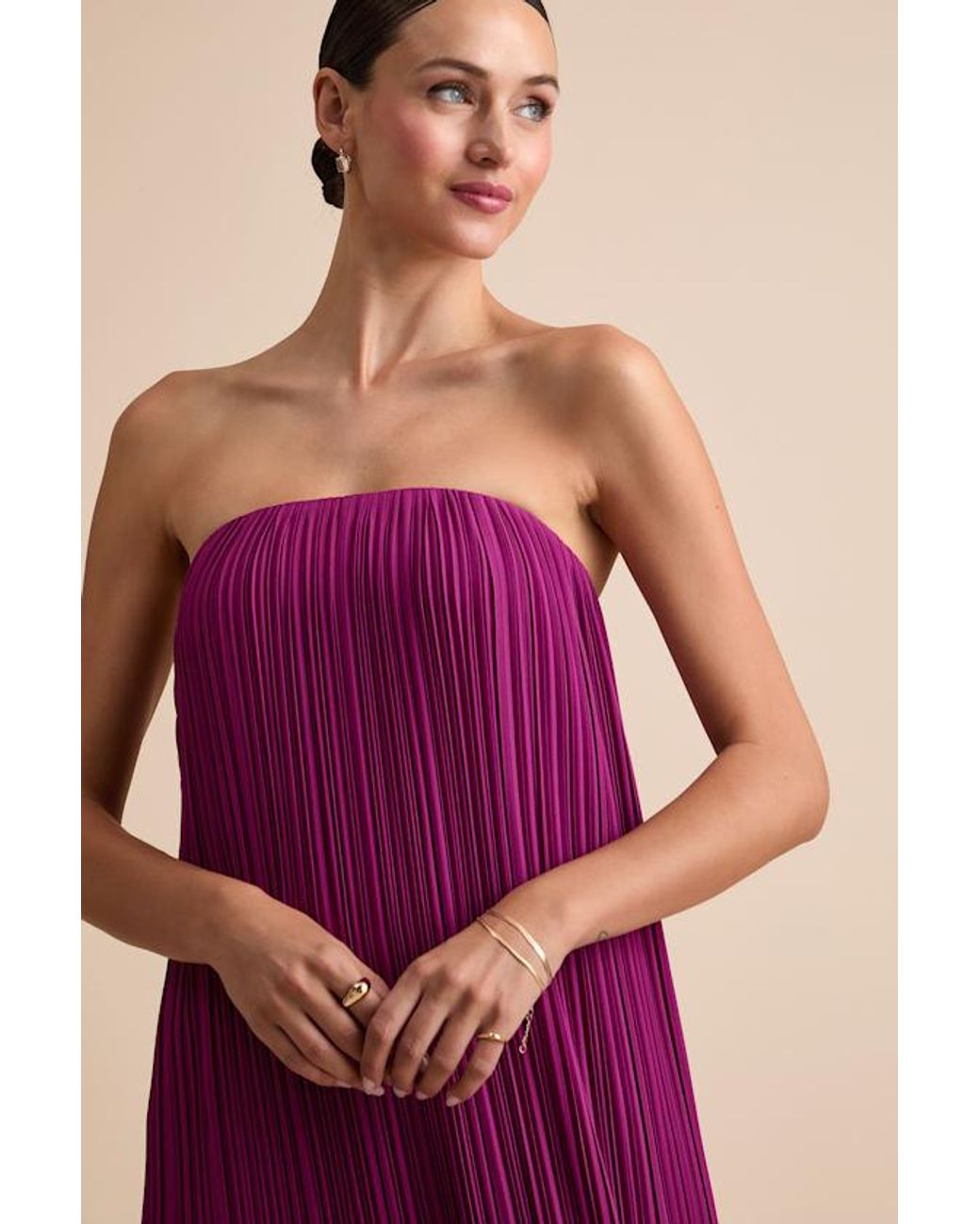 Lulus Purple Yamuna Pleated Strapless Maxi Dress