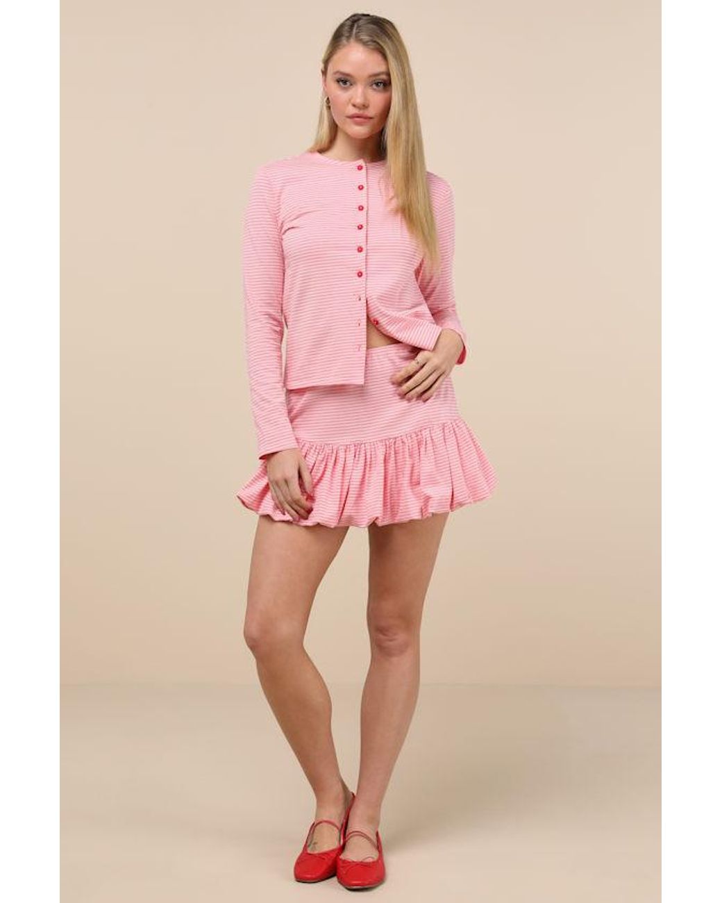 Tyler McGillivary Pink Polly Striped Mini Bubble Skirt