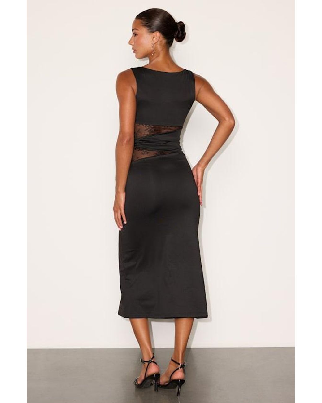 Lulus Black Klea Lace Cutout Column Midi Dress