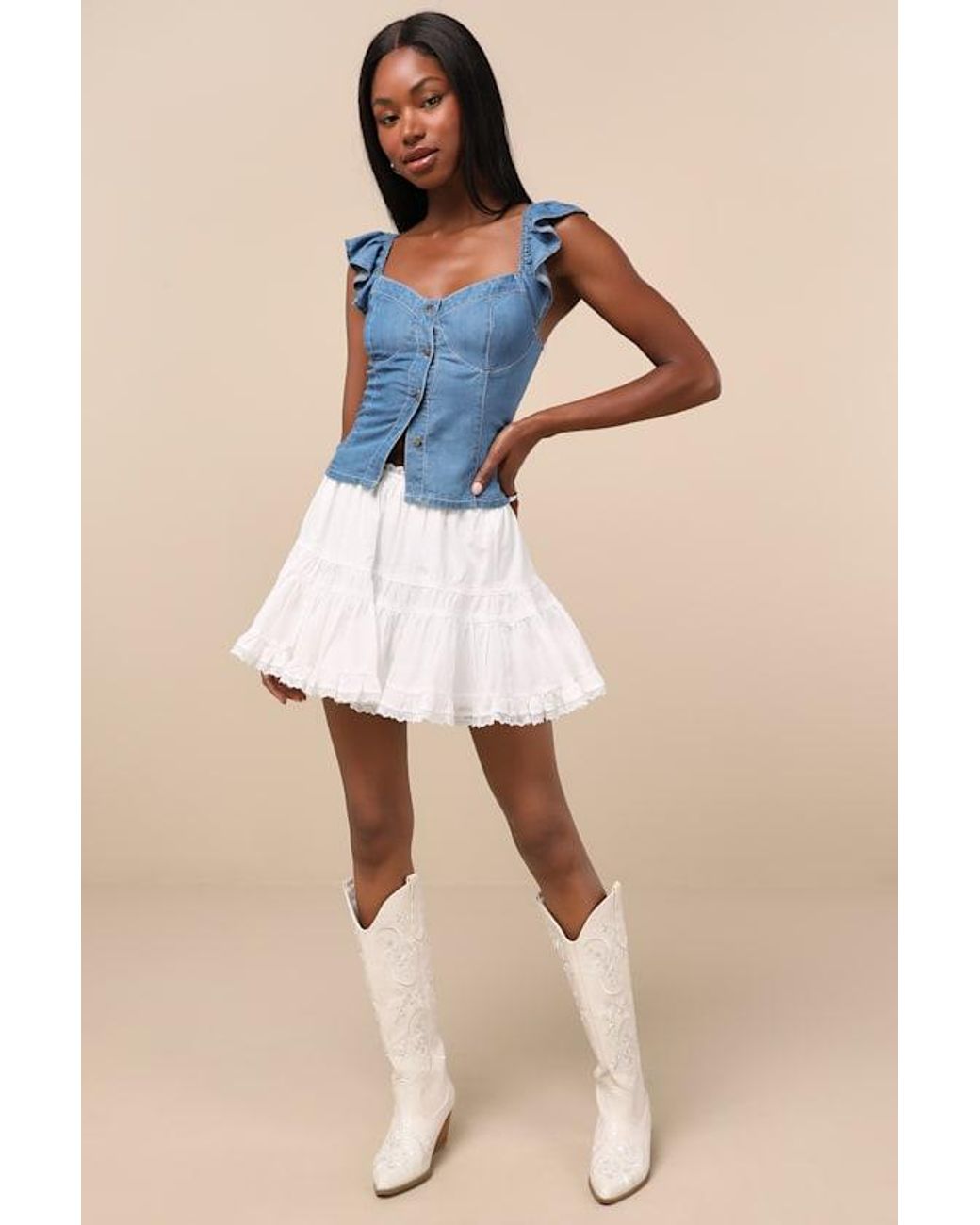 Lulus Blue Suzette Tiered Skater Mini Skirt