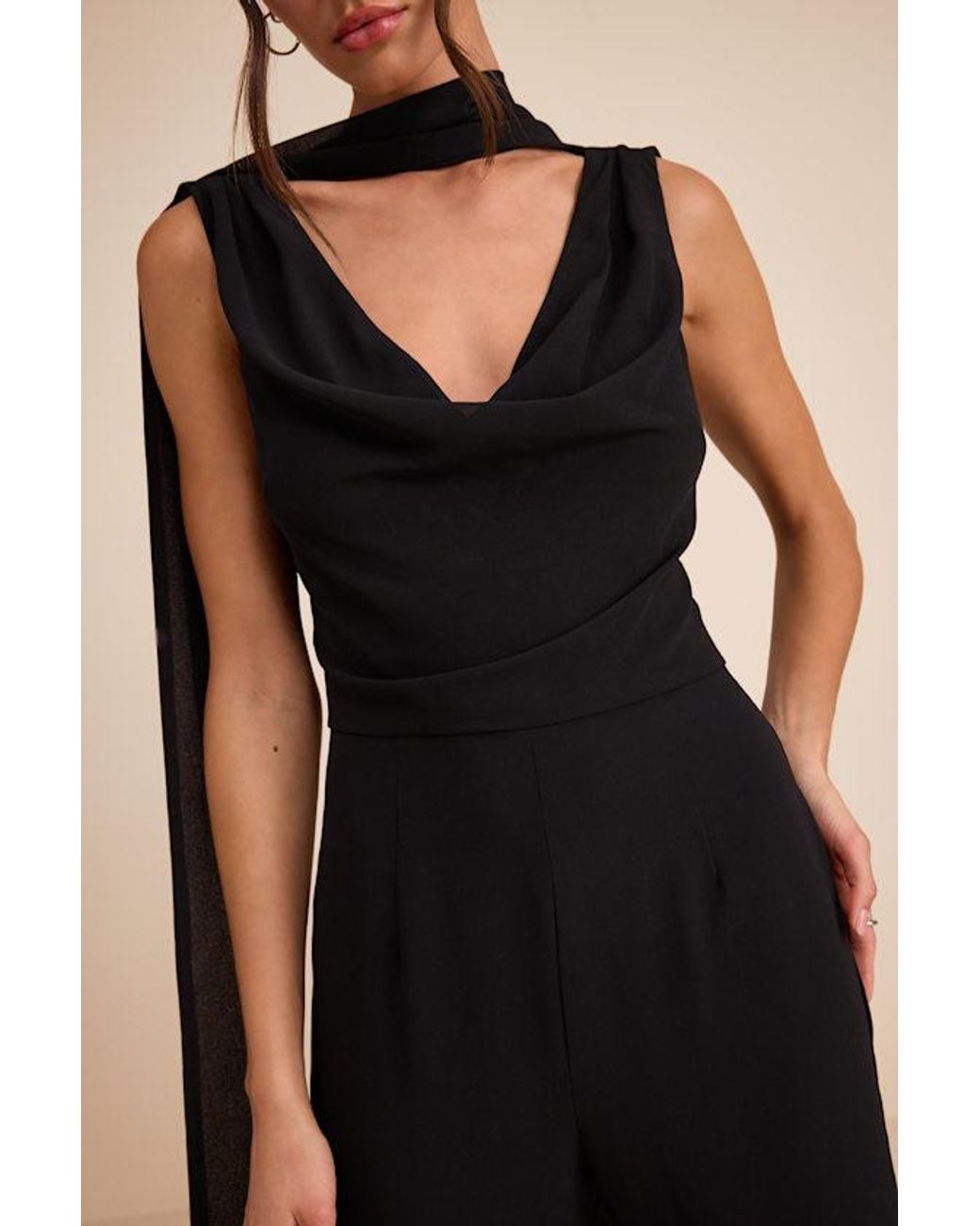Lulus Natural Kelila Cowl Neck Jumpsuit And Scarf Set