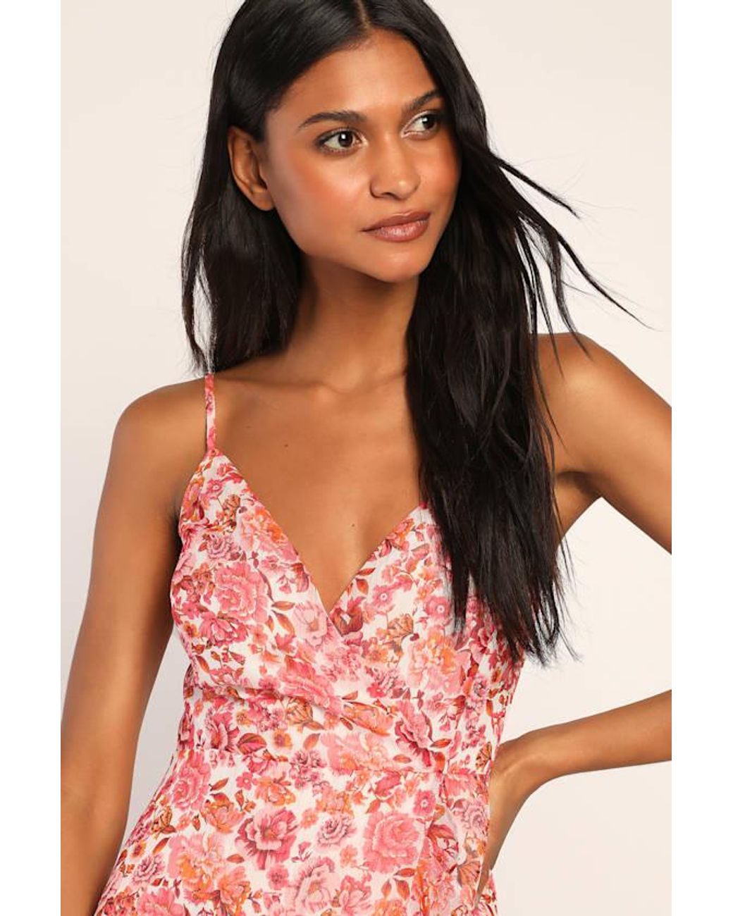 Lulus Red Always Enchanting Floral Metallic Ruffled High-Low Dress