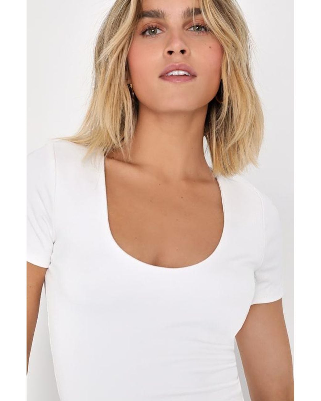 Lulus White Basically Effortless Short Sleeve Scoop Neck Top