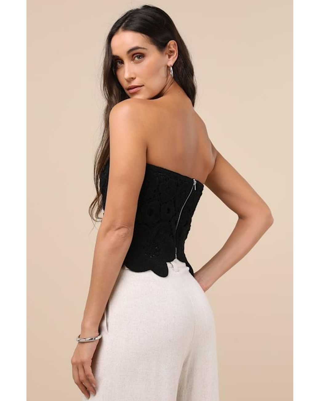 Lulus Black Envied Attitude Crochet Strapless Crop Top