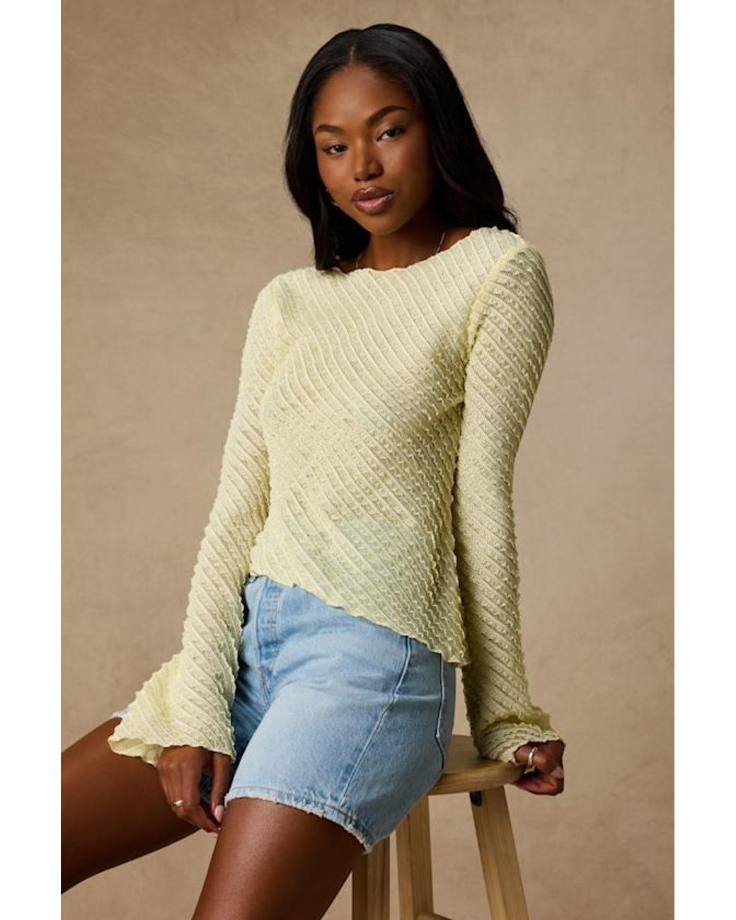 Lulus Yellow Xavia Ruffled Knit Asymmetrical Long Sleeve Top