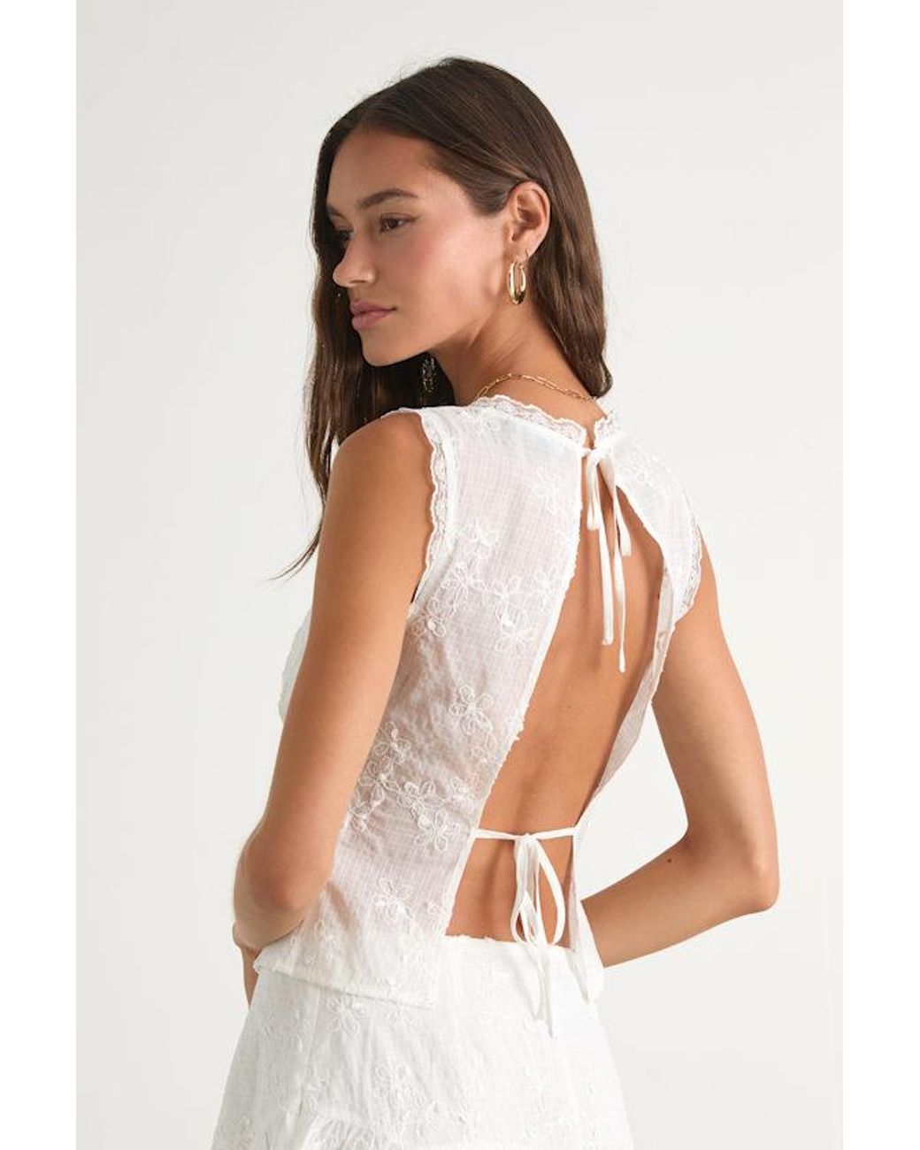 Lulus White Dessie Embroidered Tie-Back Tank Top