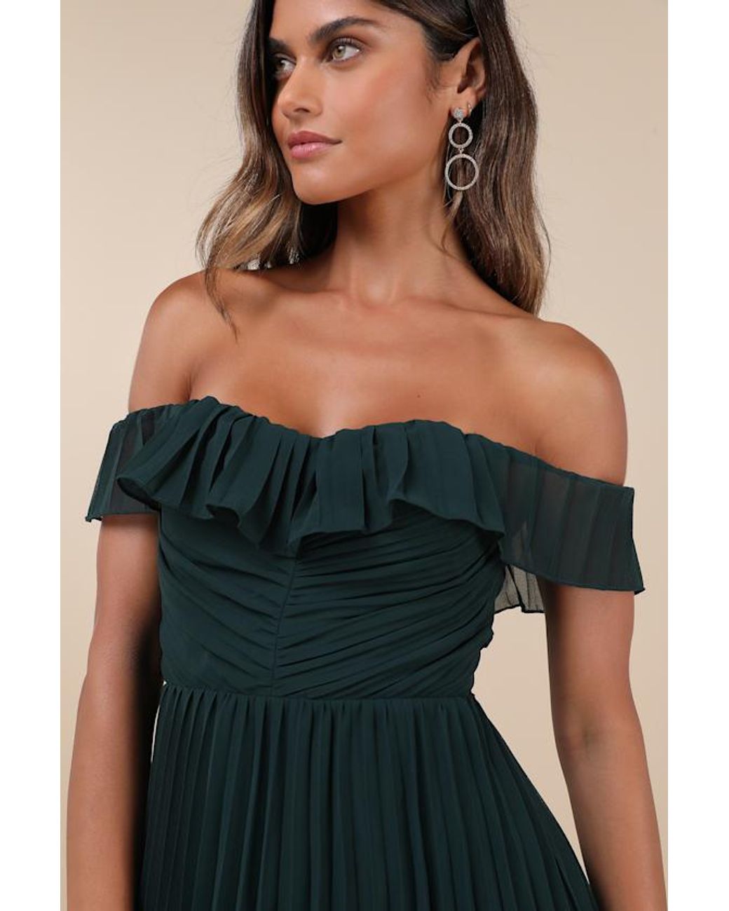 Lulus Blue Always Remarkable Sage Brush Pleated Off-The-Shoulder Maxi Dress