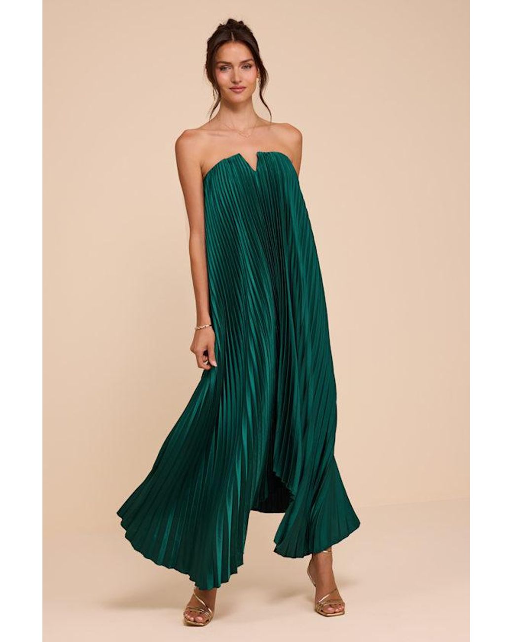 Lulus Green Daylen Emerald Satin Shift Maxi Dress