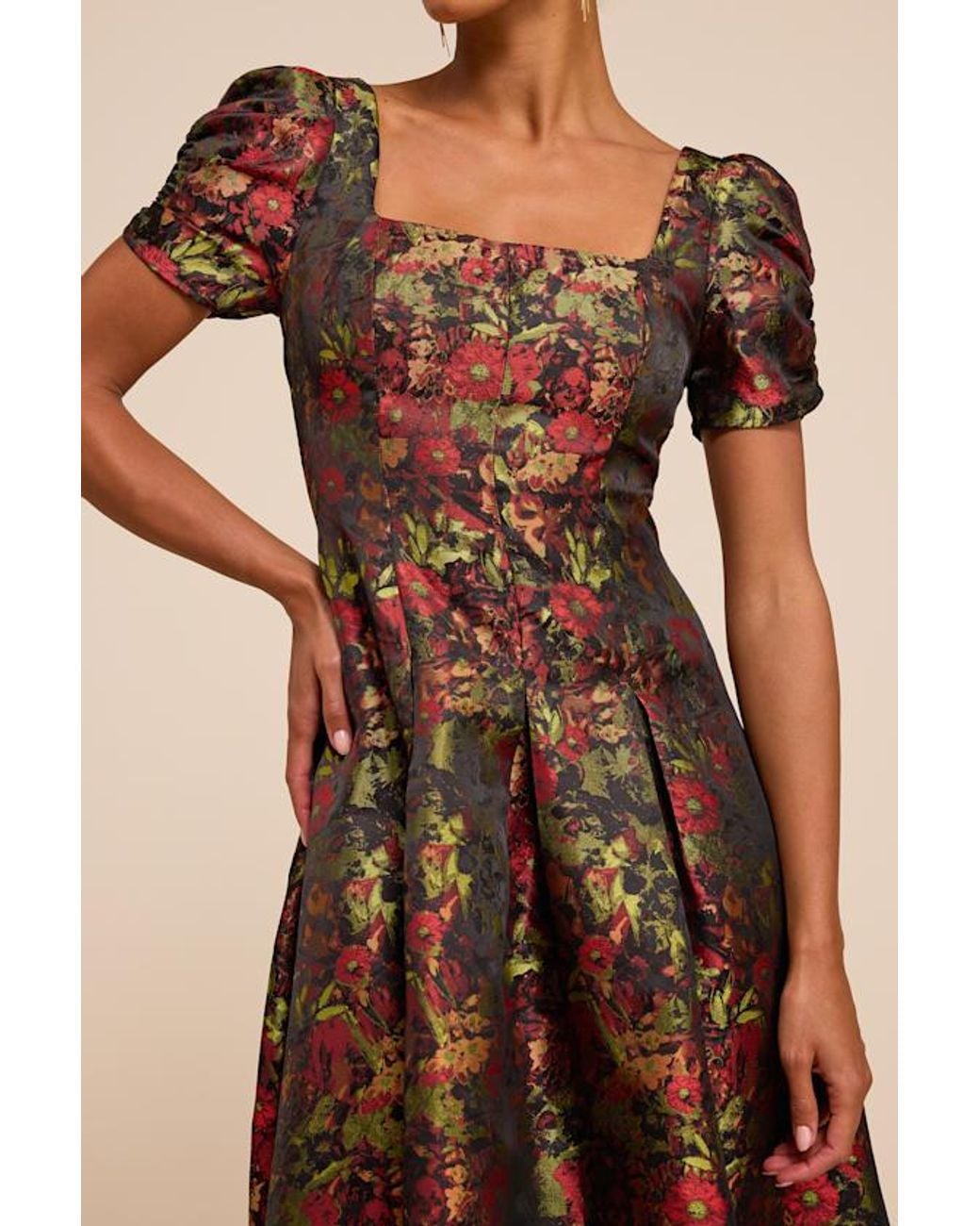 Lulus Natural Jolie Floral Midi Dress