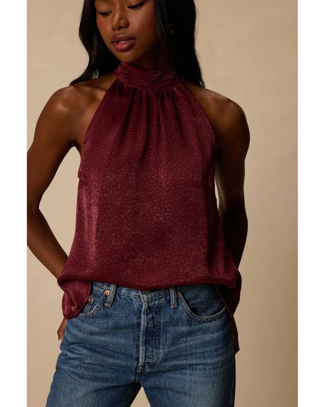 Lulus Red Camille Satin Mock Neck Tank Top
