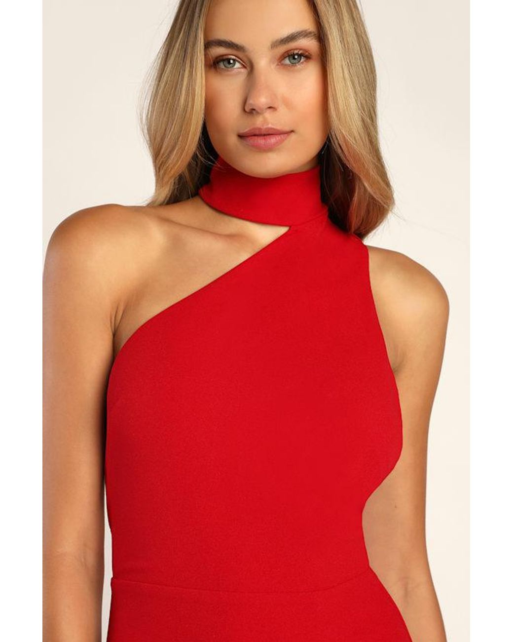 Lulus Keep It Interesting Asymmetrical Cutout Halter Maxi Dress in Red |  Lyst
