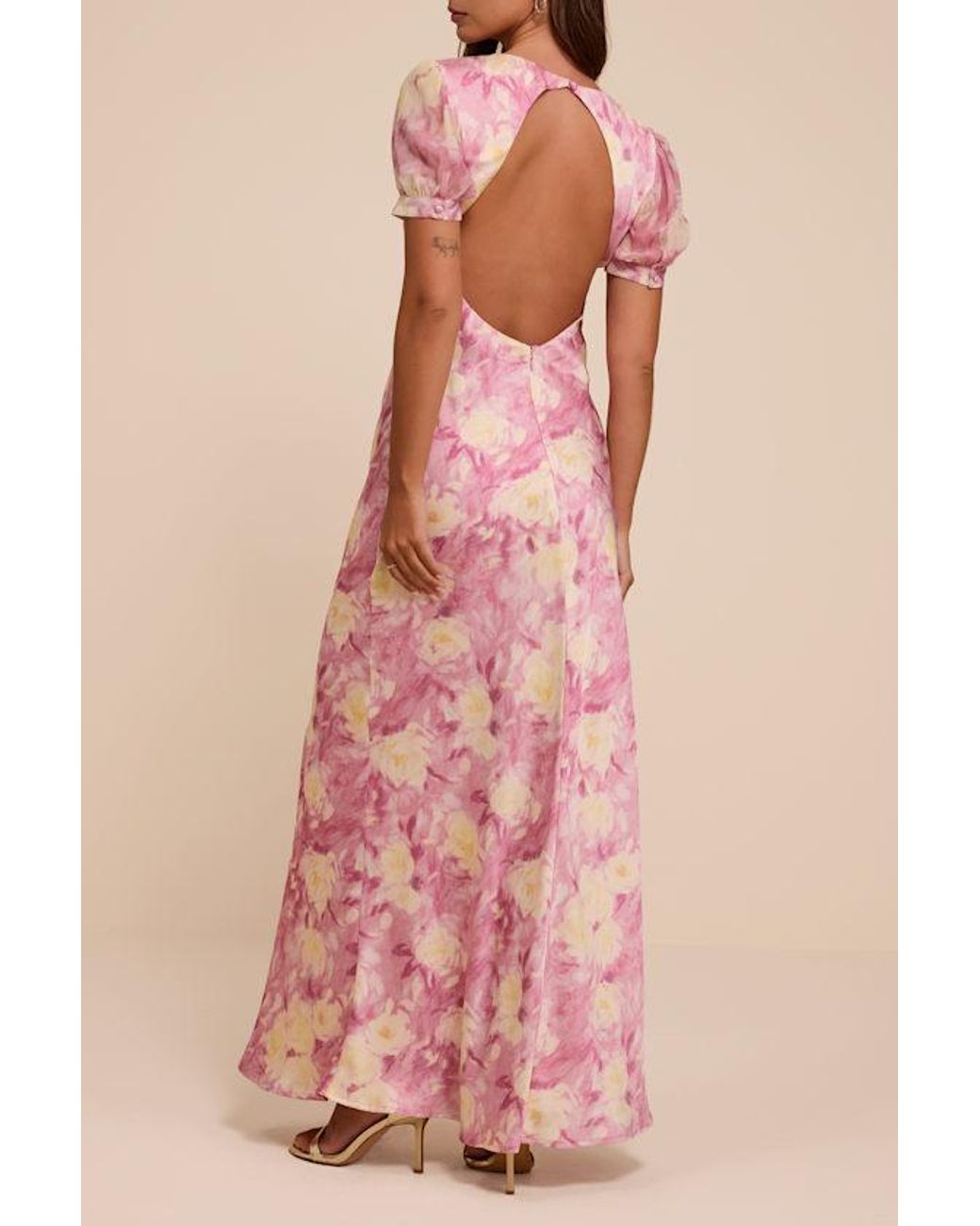 Lulus Pink Eirini Dusty Floral Backless Maxi Dress