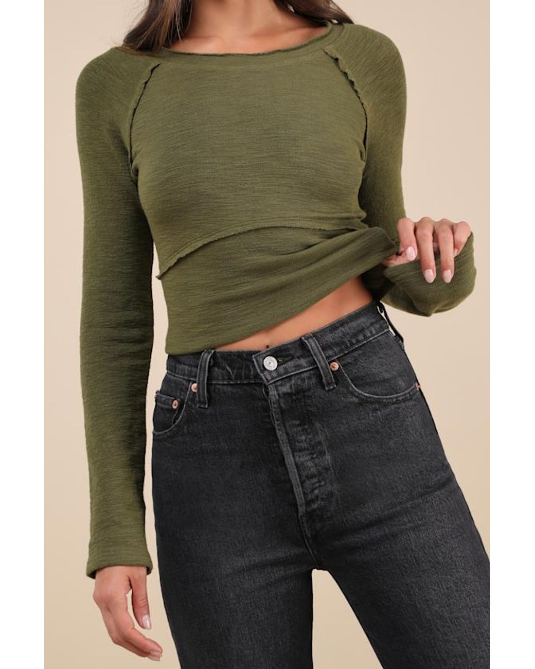 Lulus Green Easy Energy Knit Raglan Sleeve Crop Top