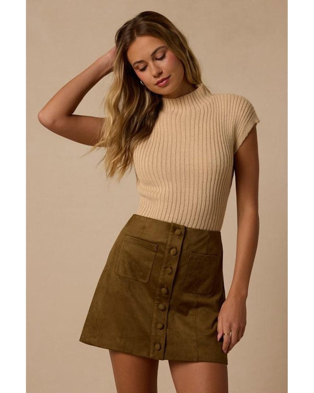 Lulus Green Earnshaw Suede Button-Front Mini Skirt